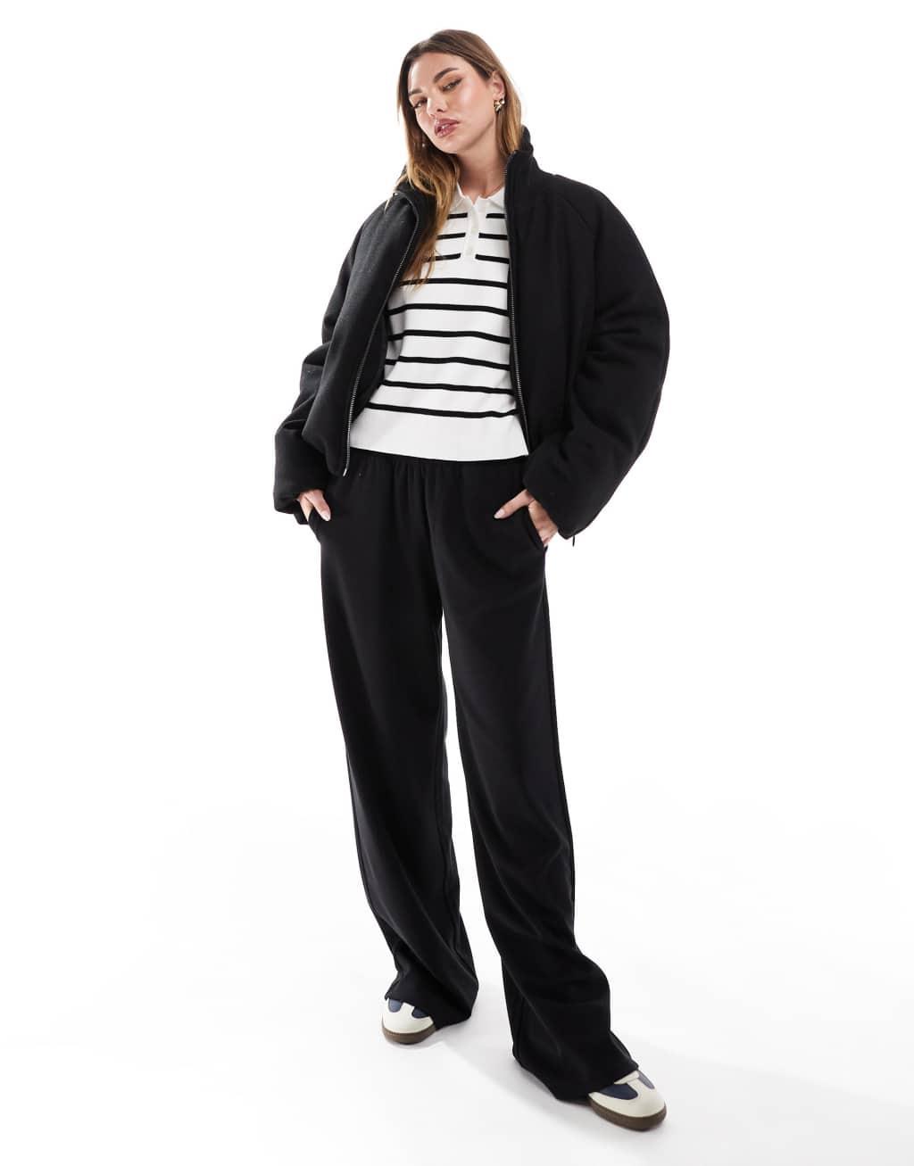 Bershka lightweight wide leg sweatpants in black Product Image