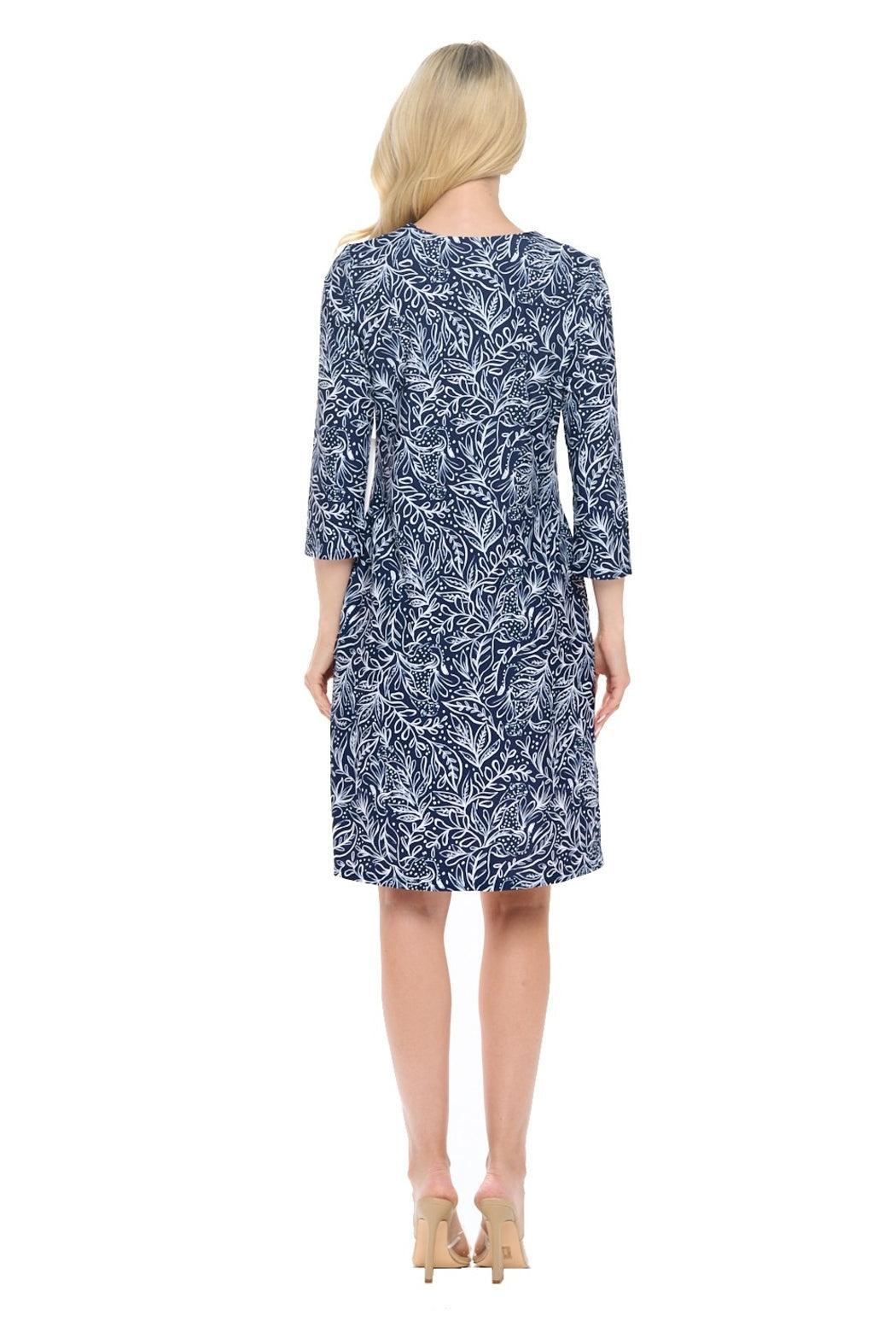 Navy Split Neck Dress Product Image
