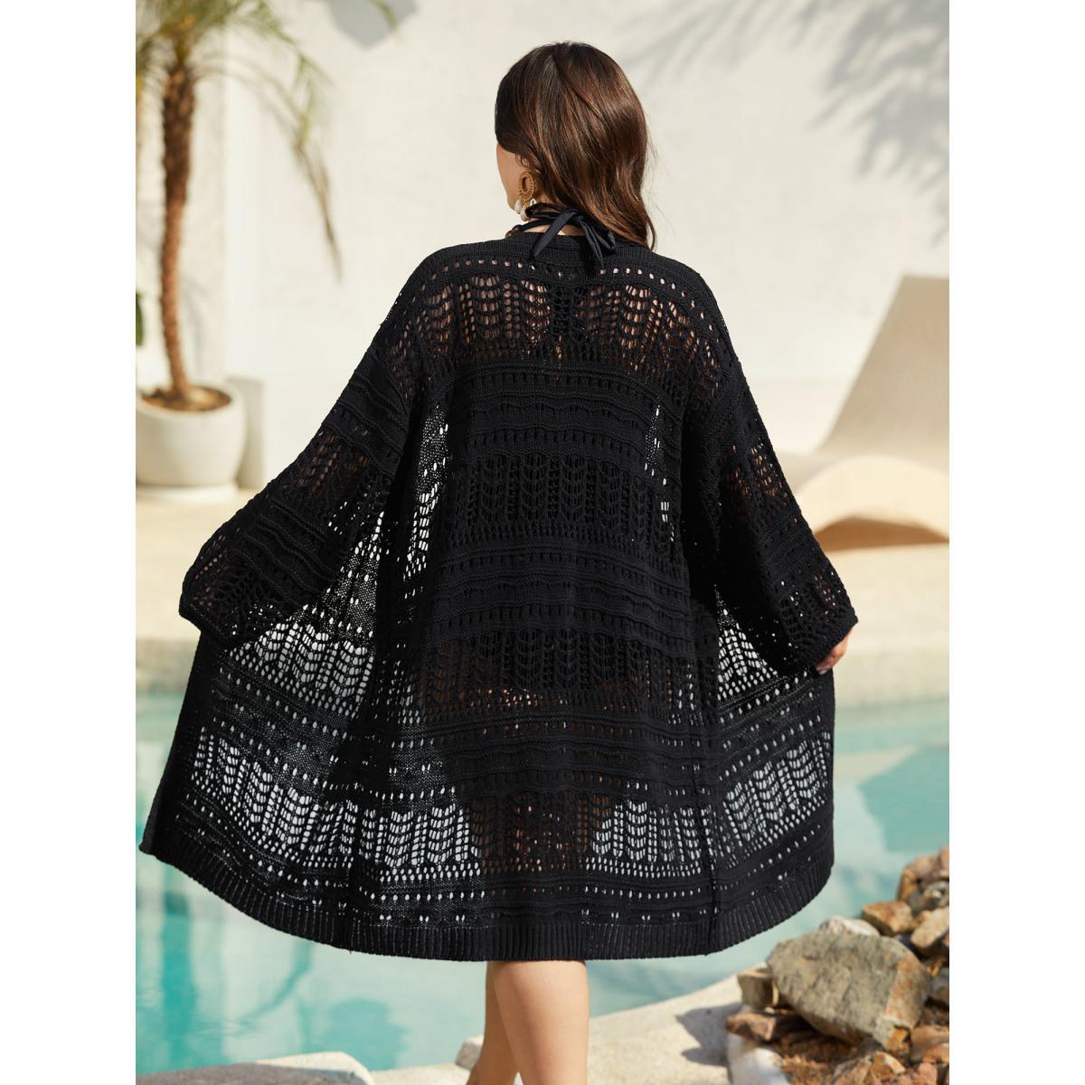 Plus Size Cut-Out Open Front Swim Cover-Up Women's Swimwear Black Beach Loose Cut-Out Curve Swim Cover Ups BloomChic 14-16/1X Product Image
