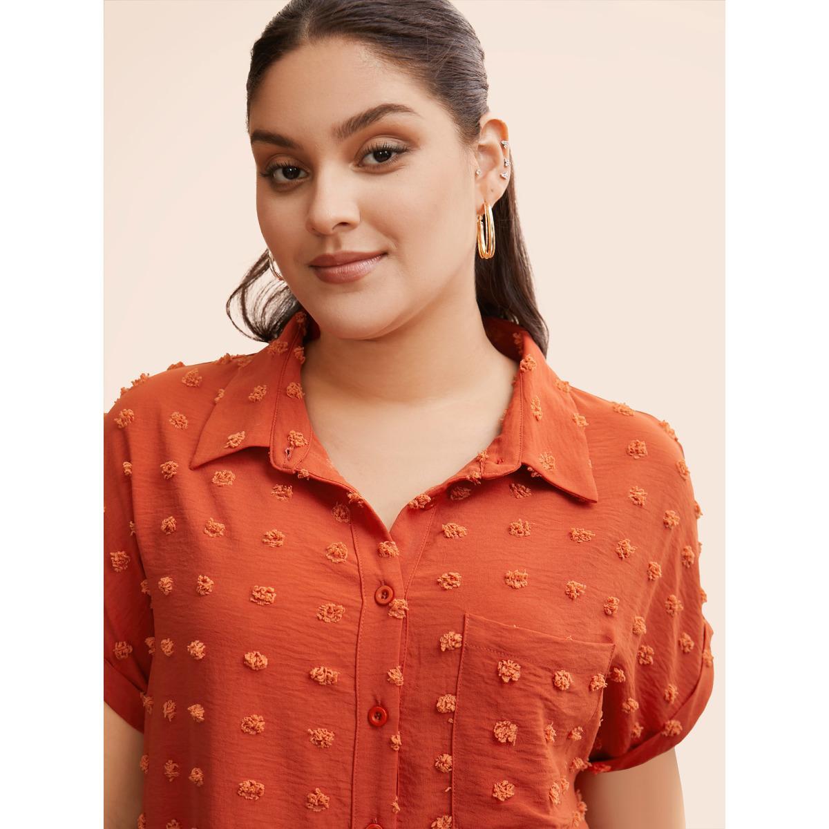 Plus Size Brightorange Jacquard Patch Pocket Dolman Sleeve Blouse Women Casual Short sleeve Shirt collar Everyday Blouses BloomChic 26/4X Product Image