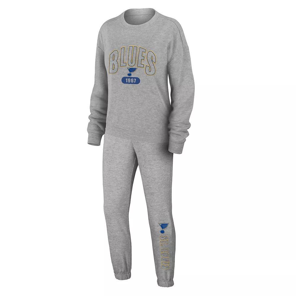 Womens WEAR by Erin Andrews Heather Gray St. Louis Blues Knit Long Sleeve Tri-Blend T-Shirt & Pants Sleep Set Product Image