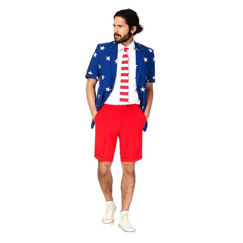 Men's OppoSuits Slim-Fit Novelty Short Sleeve Suit & Tie Set, Size: 42 - Regular, Blue Pink Product Image