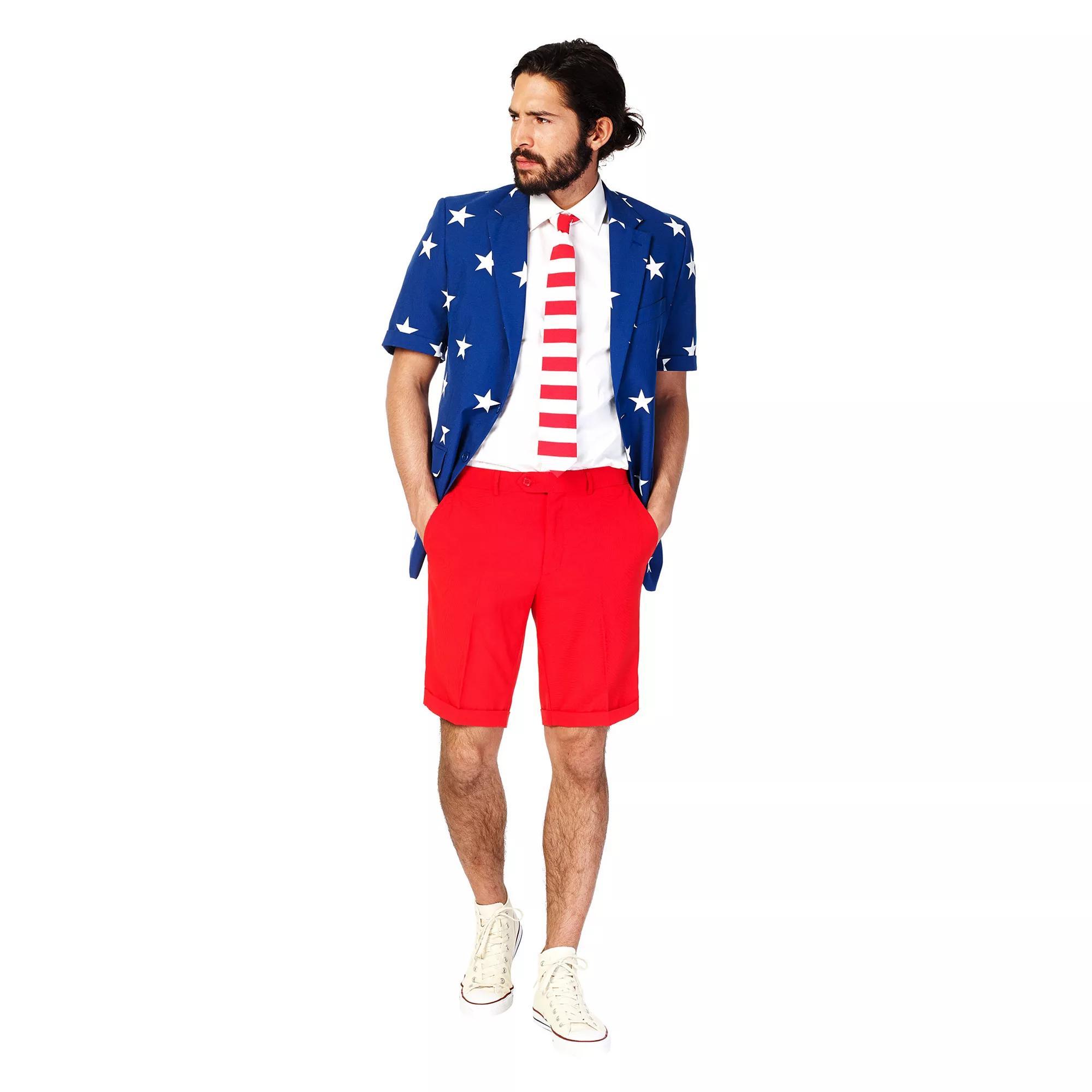Men's OppoSuits Slim-Fit Novelty Short Sleeve Suit & Tie Set, Size: 42 - Regular, Blue Pink Product Image