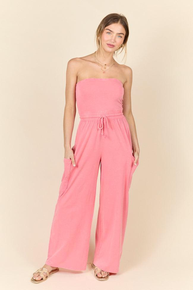 Kind Energy Coral Strapless Knit Jumpsuit SALE Product Image