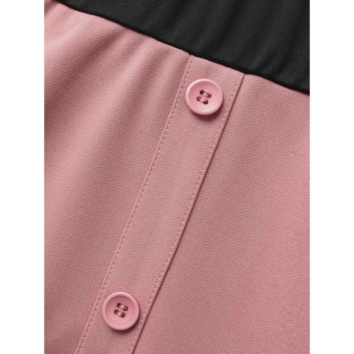 Plus Size Supersoft Essentials Two Tone Pocket Patchwork Belted Dress Rouge Women Office Plain V-neck Short sleeve Curvy Midi Dress BloomChic 28/5X Product Image