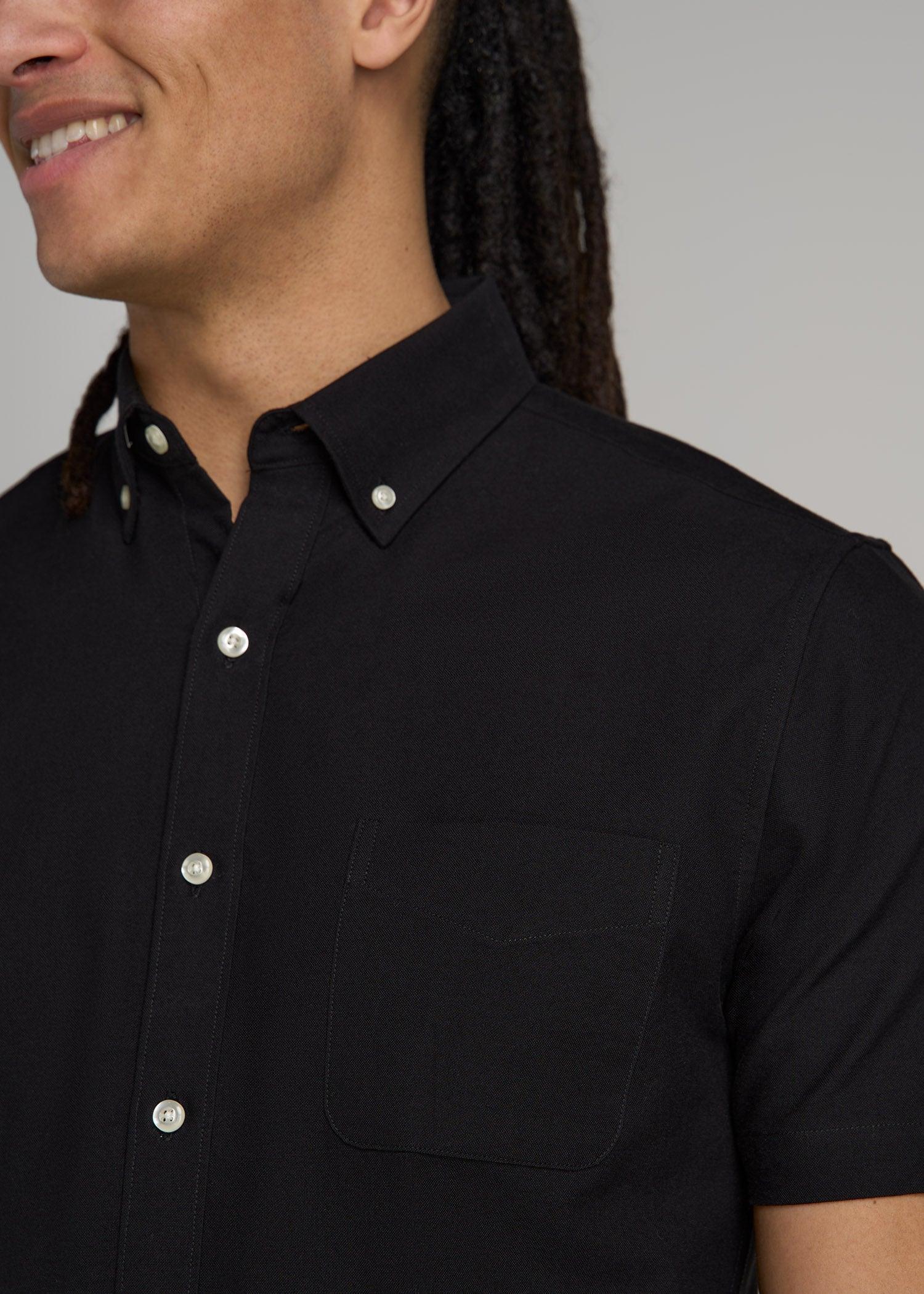 Short Sleeve Oxford Button Shirt For Tall Men in Black Product Image