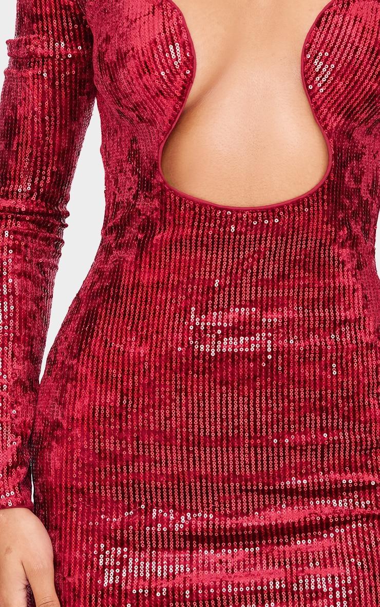 Cherry Red Sequin Underwire Detail Long Sleeve Bodycon Dress Product Image