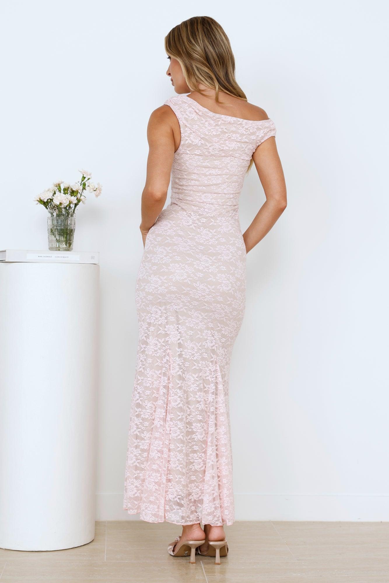 Lush Feels Lace Off Shoulder Maxi Dress Pink Product Image