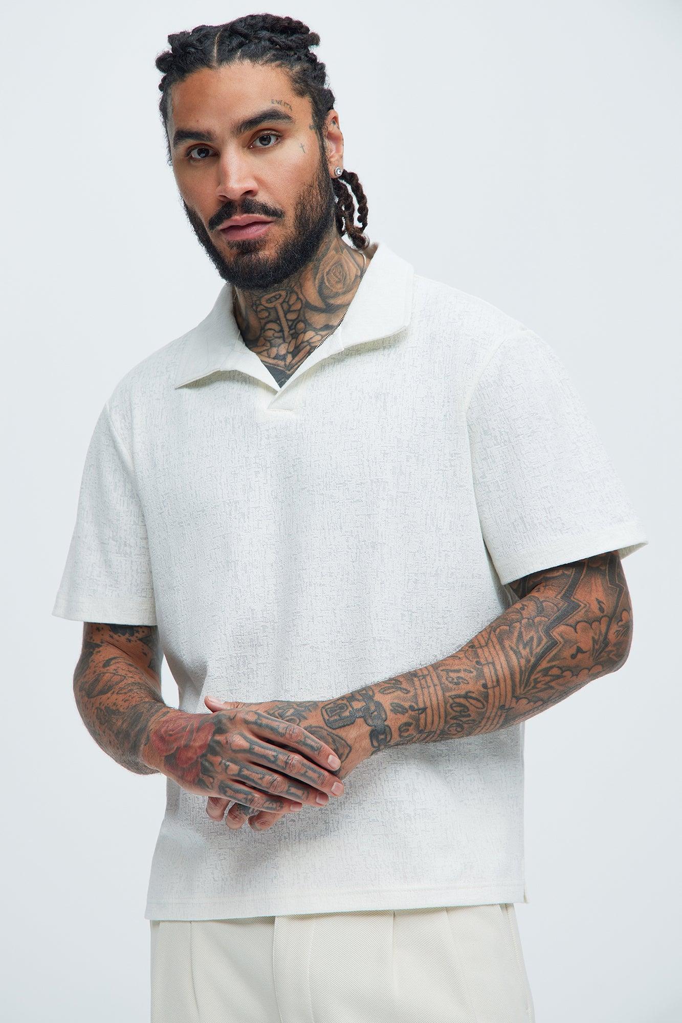 Duval Textured Knit Johnny Collar Shirt - Off White Product Image