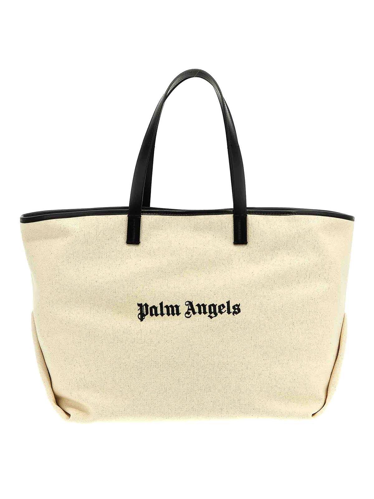 PALM ANGELS Logo Embroidery Shopping Bag In White Product Image