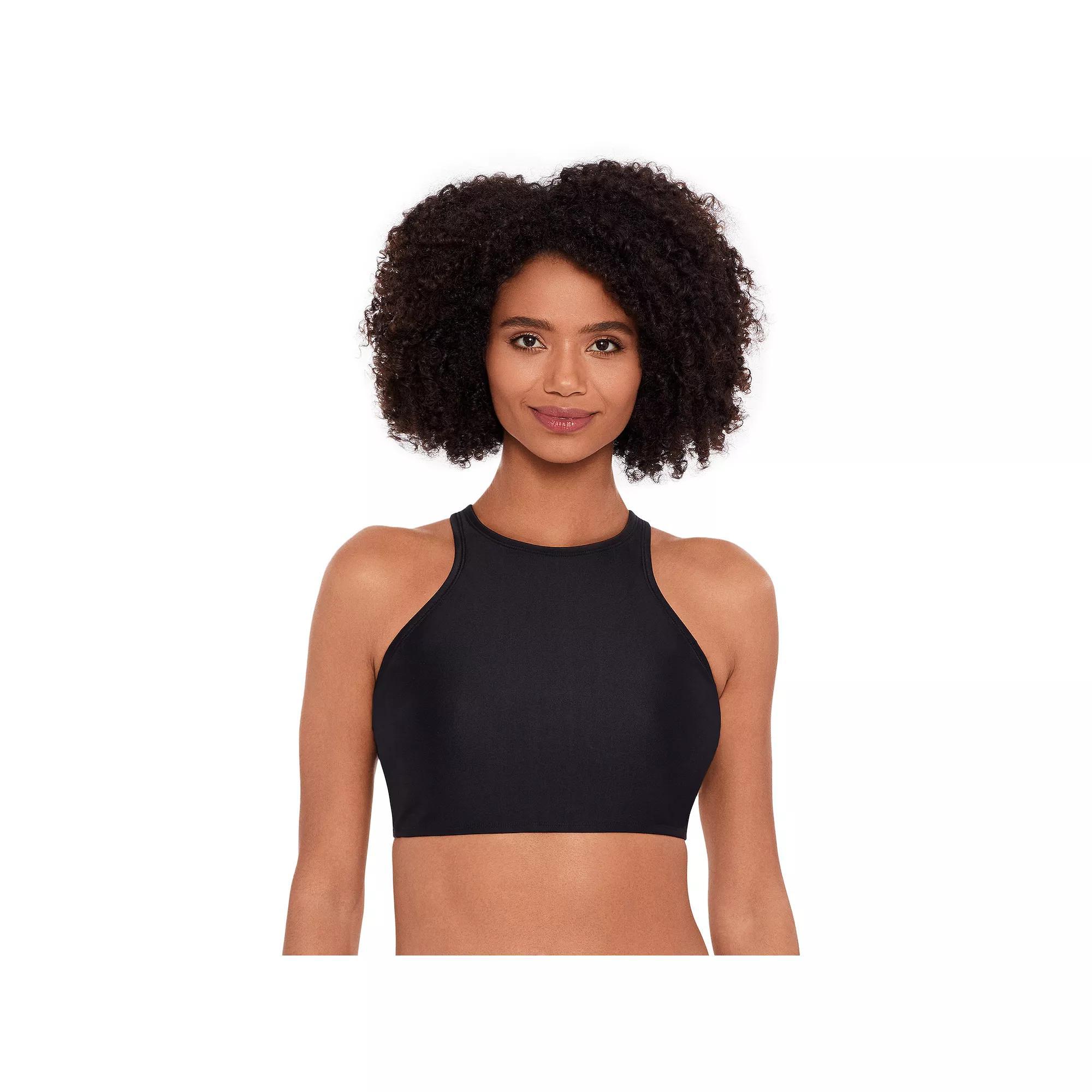 Women's Eco Beach Strappy Back Longline Bikini Top, Size: Medium, Black Product Image