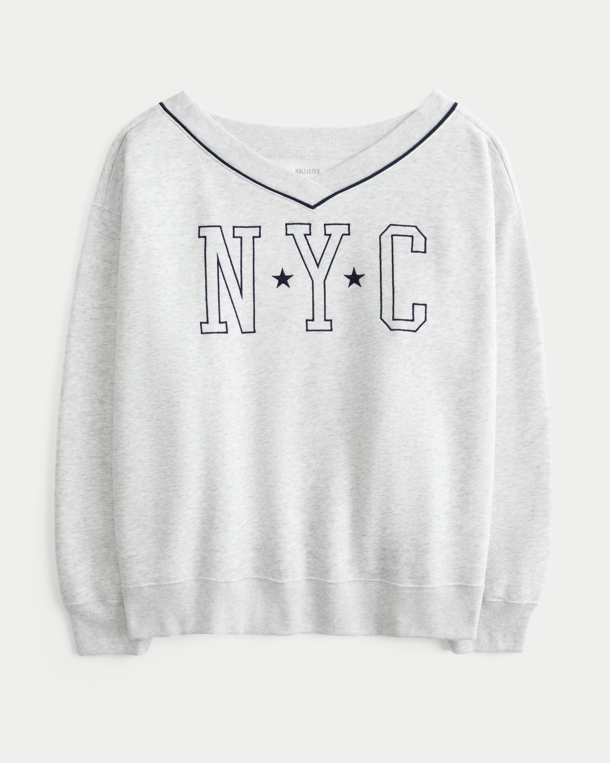 Oversized NYC Graphic V-Neck Sweatshirt Product Image