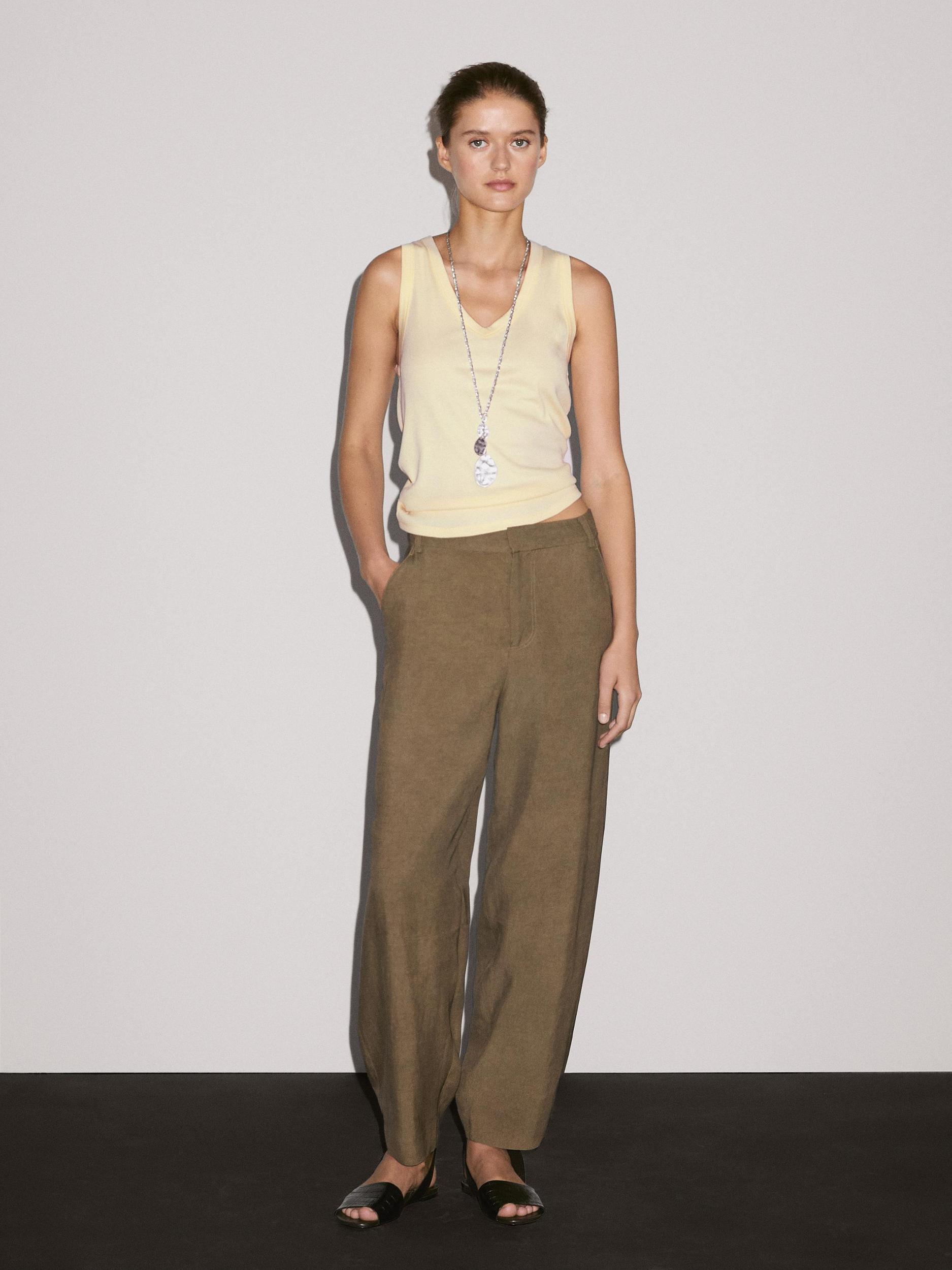 Flowing high-waist barrel fit trousers Product Image