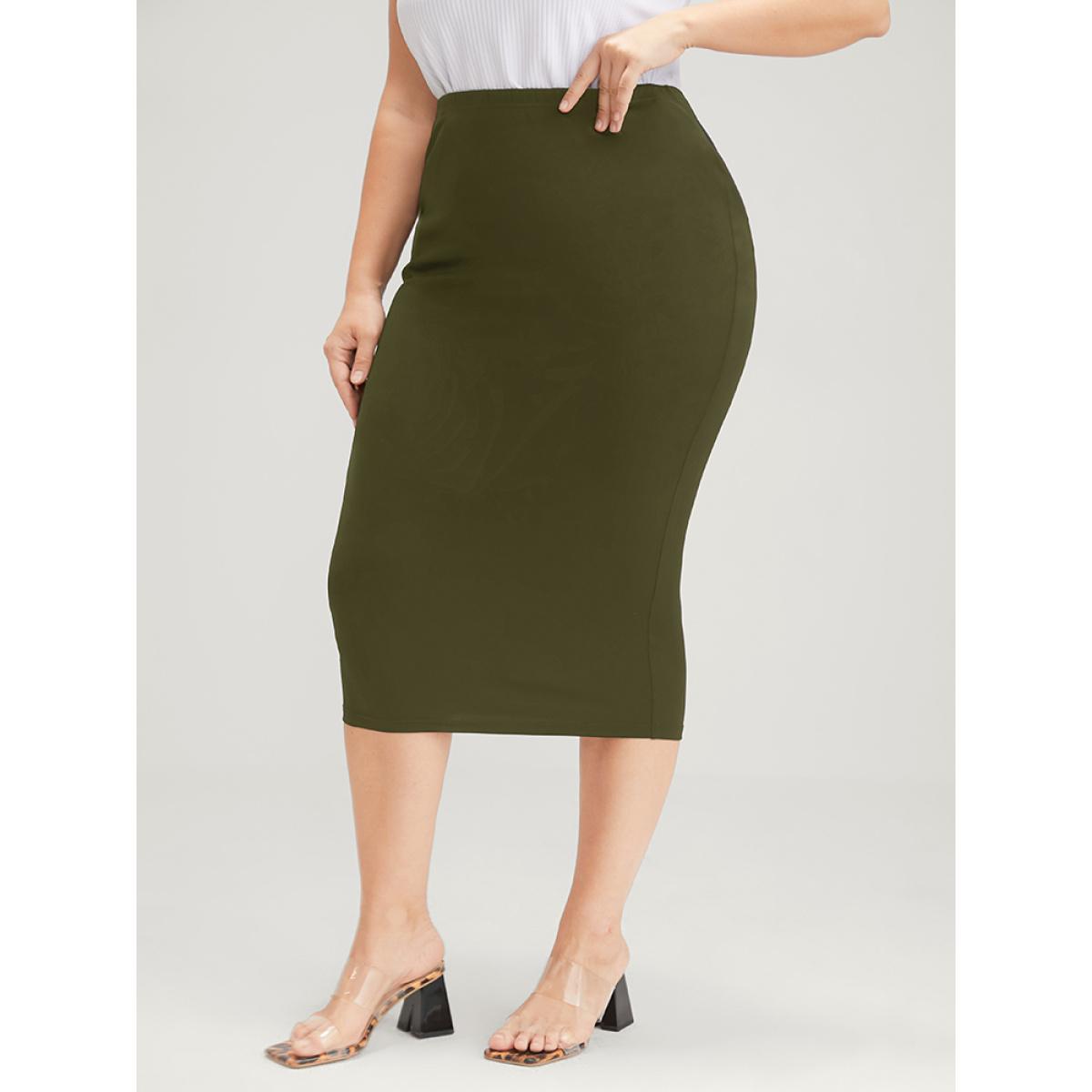 Plus Size Plain Modal High Waist Skirt Women ArmyGreen Office Plain Bodycon High stretch Work Skirts BloomChic 14-16/1X Product Image