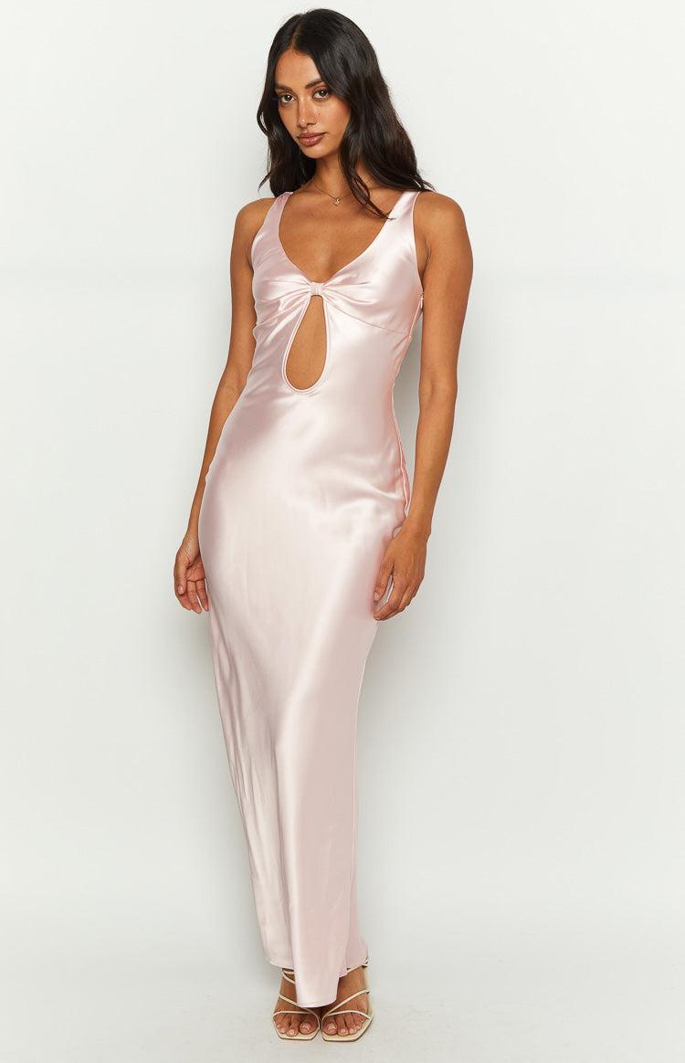 Attina Pink Satin Maxi Dress Product Image