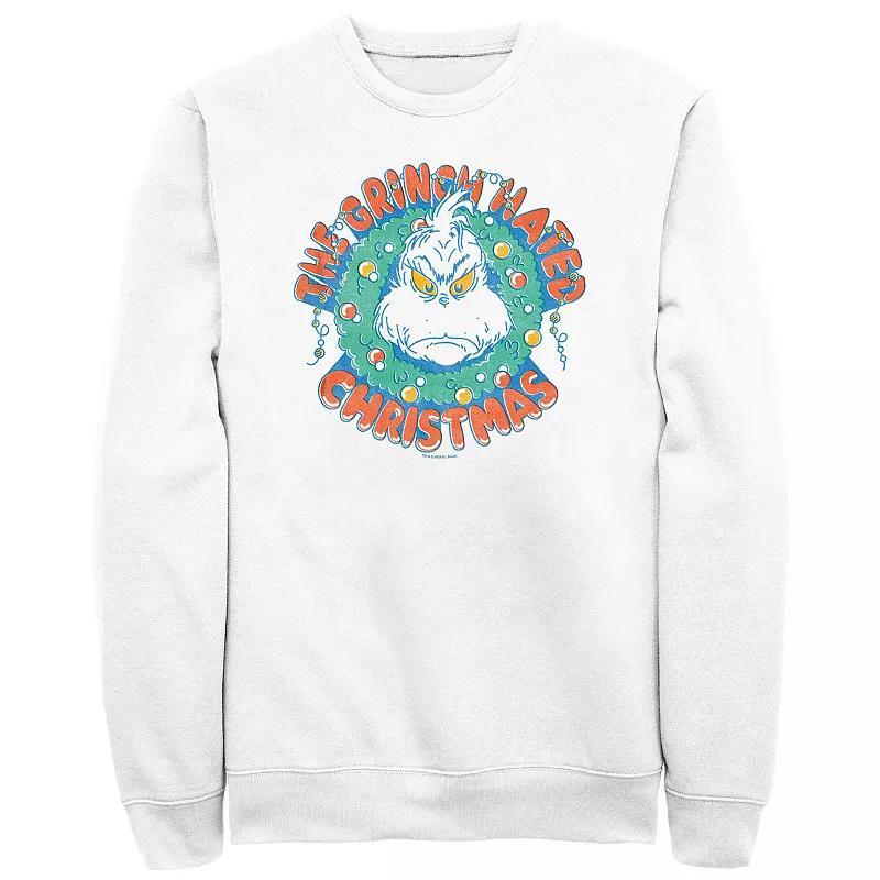Men's Dr. Seuss The Grinch Hated Christmas Wreath Graphic Fleece, Size: Small, White Product Image