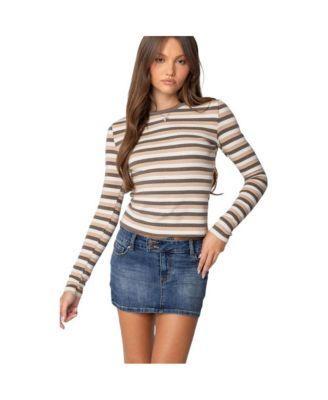 Edikted Womens Sivan Striped Long Sleeve T Shirt Product Image