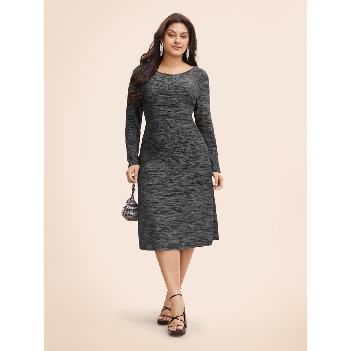 Plus Size Glitter Round Neck Backless Dress Black Women Cocktail Texture Party Curvy Bloomchic 28/5X Product Image