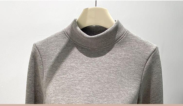 Long-Sleeve Mock Neck Fleece Lined Plain Top Product Image