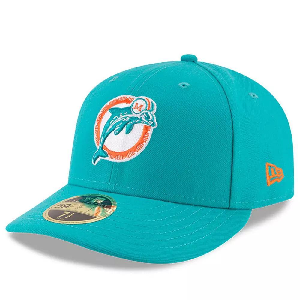 Men's New Era Aqua Miami Dolphins Omaha Throwback Low Profile 59FIFTY Fitted Hat, Size: 7 3/4, Turquoise A Product Image
