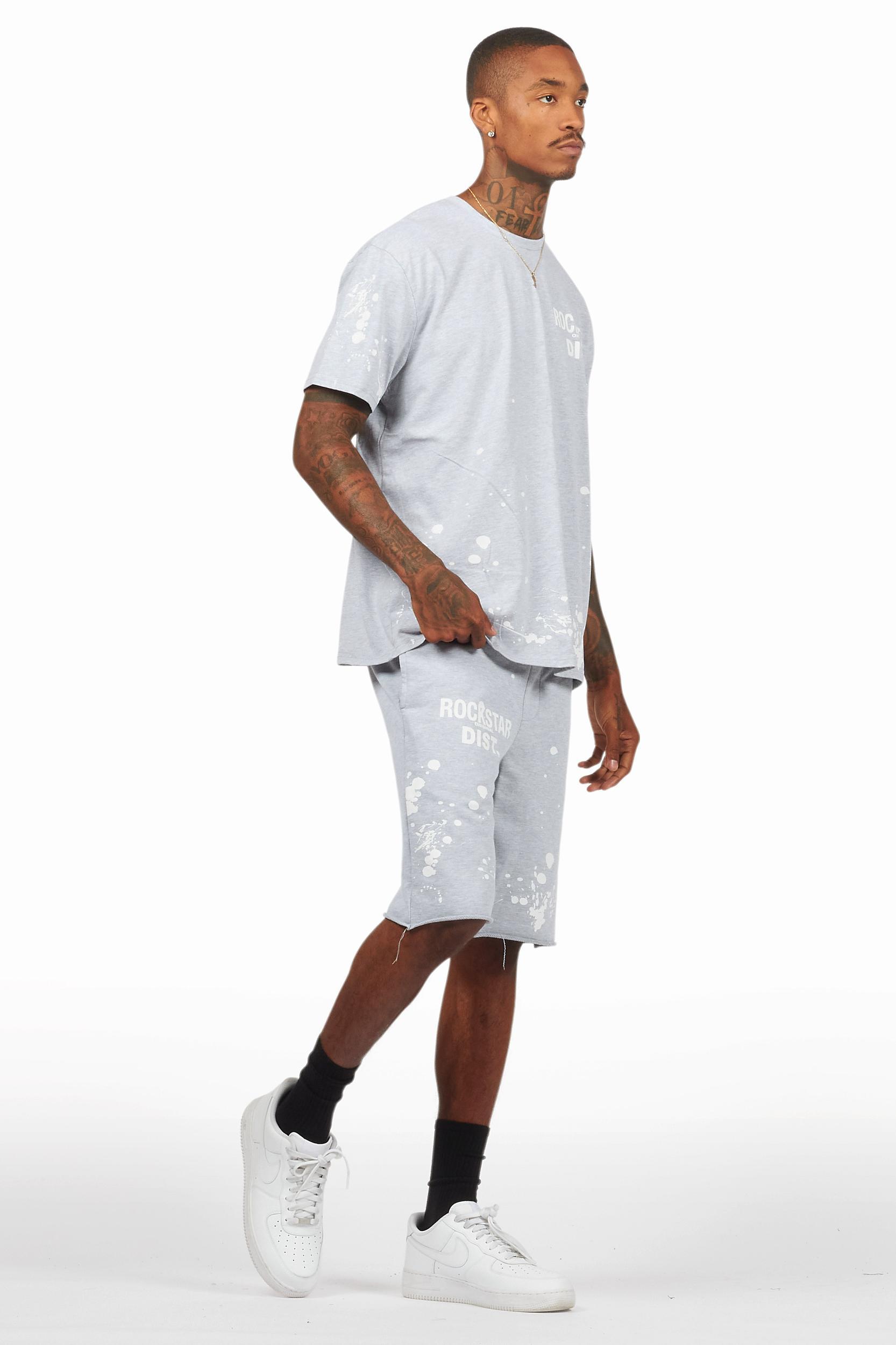 Rafix Heather Grey Graphic T-Shirt Short Set Male Product Image