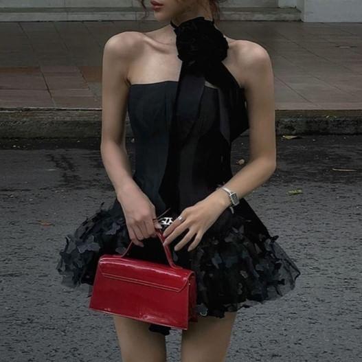Plain Panel Mesh Mini A-Line Tube Dress Product Image
