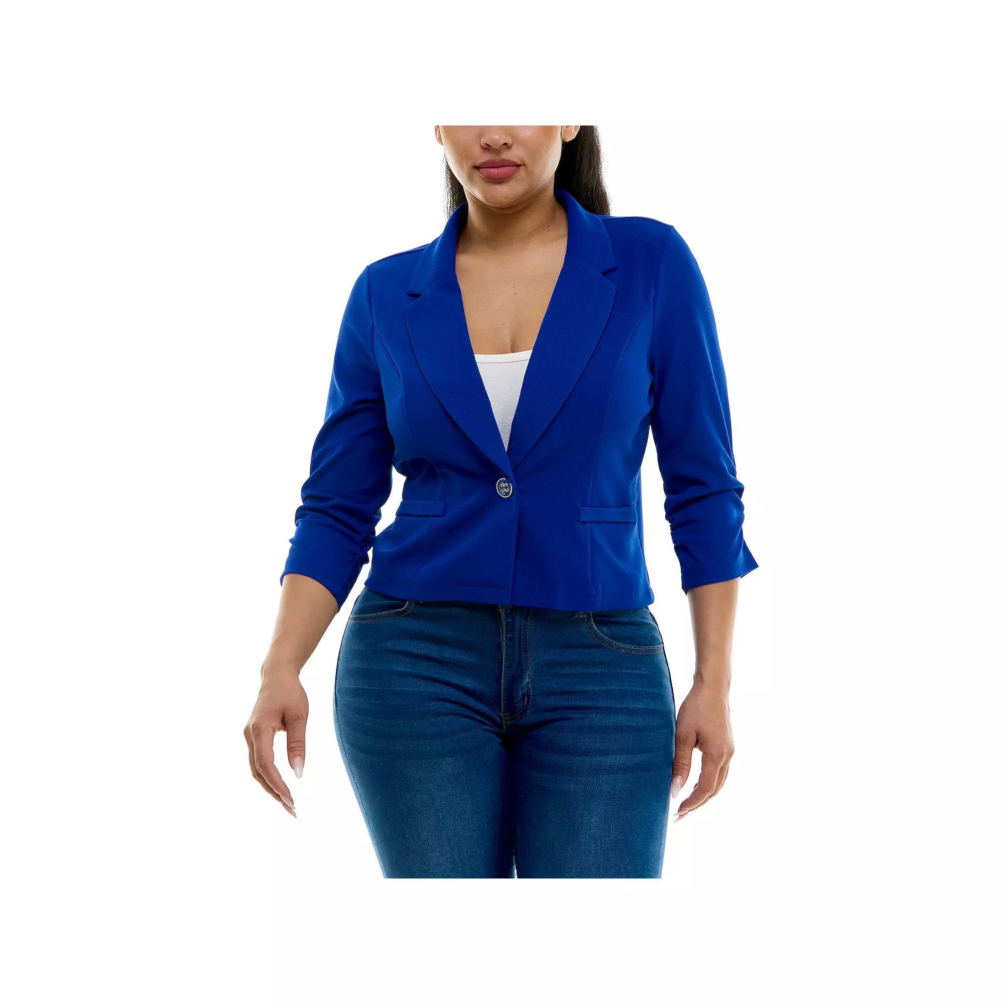 Women's Nina Leonard Button Cropped Blazer, Size: Small, Blue Product Image
