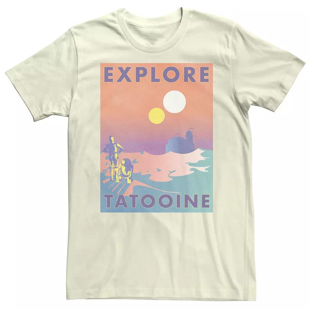 Men's Star Wars Explore Tatooine Faded Retro C-3PO & R2-D2 Poster Tee, Size: Medium, Natural Product Image