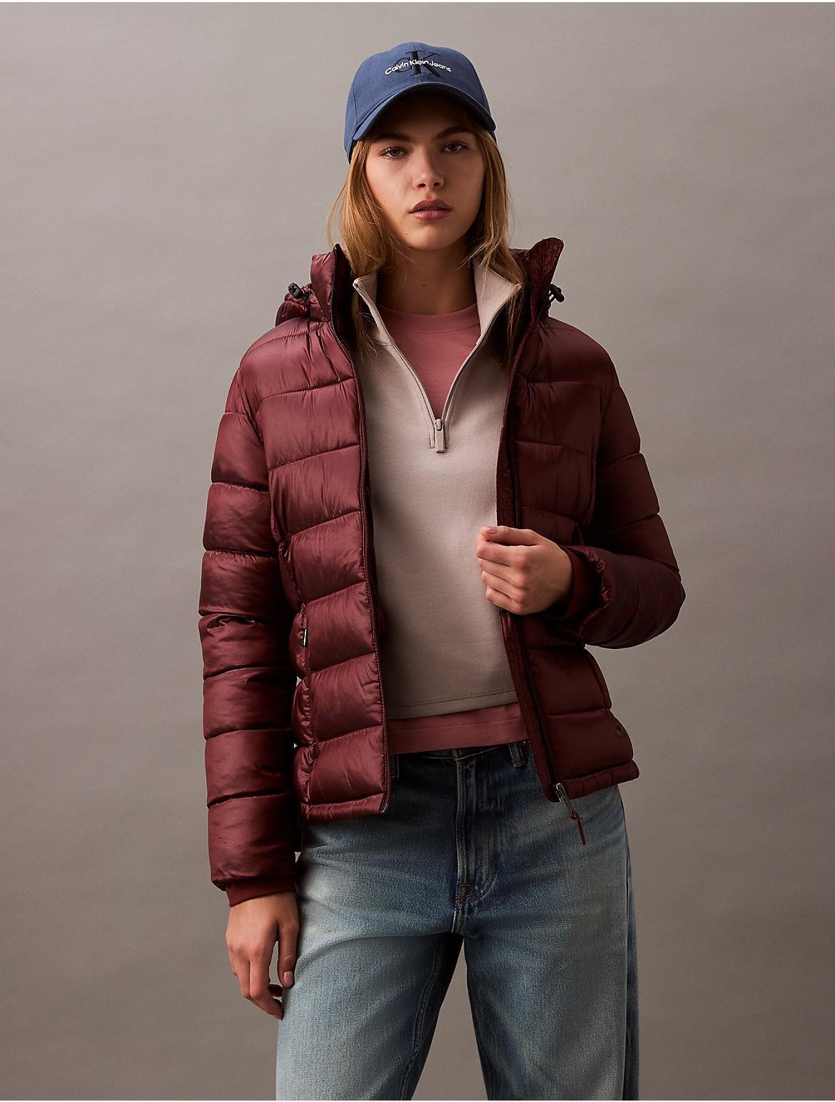 Calvin Klein Women's High Shine Lightweight Puffer Jacket - Brown - XS Product Image