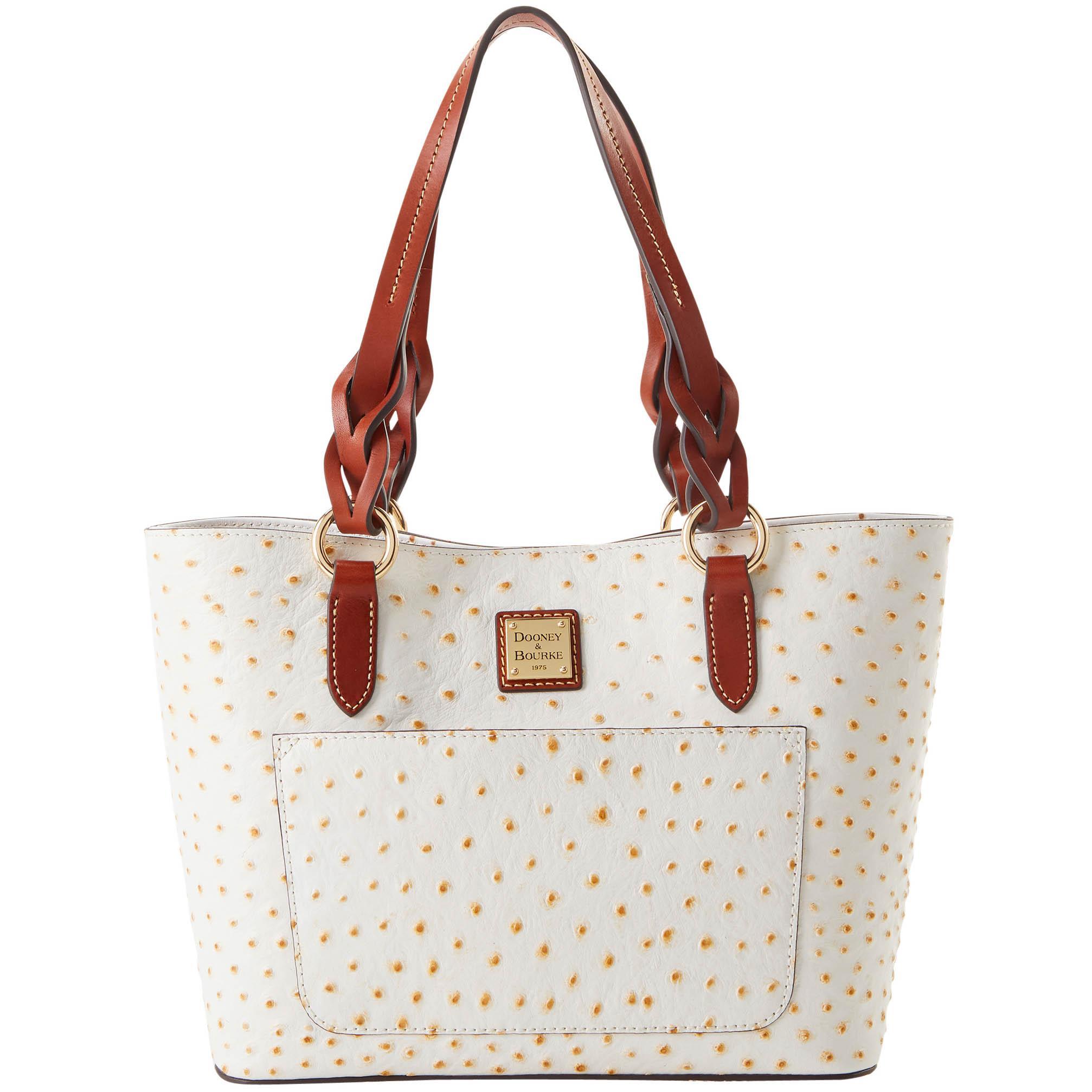 Dooney & Bourke Womens Ostrich Small Gretchen Leather Tote Shopping Bag in Bone Product Image