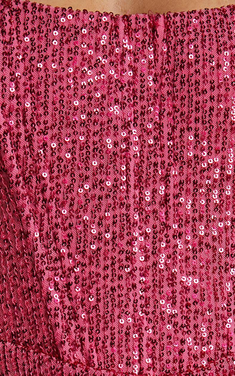 Akhira Mini Dress - Corset Detail Strapless Sequin Dress in Pink Product Image
