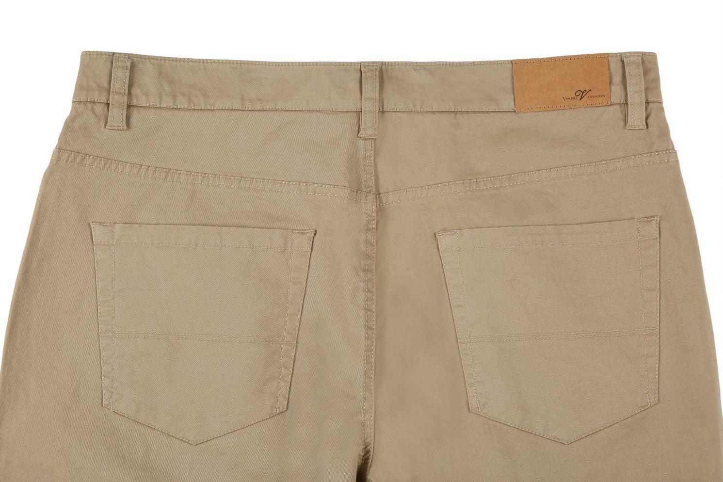 Stretch Cotton Flat Front Pants Straight Legs in Khaki Product Image