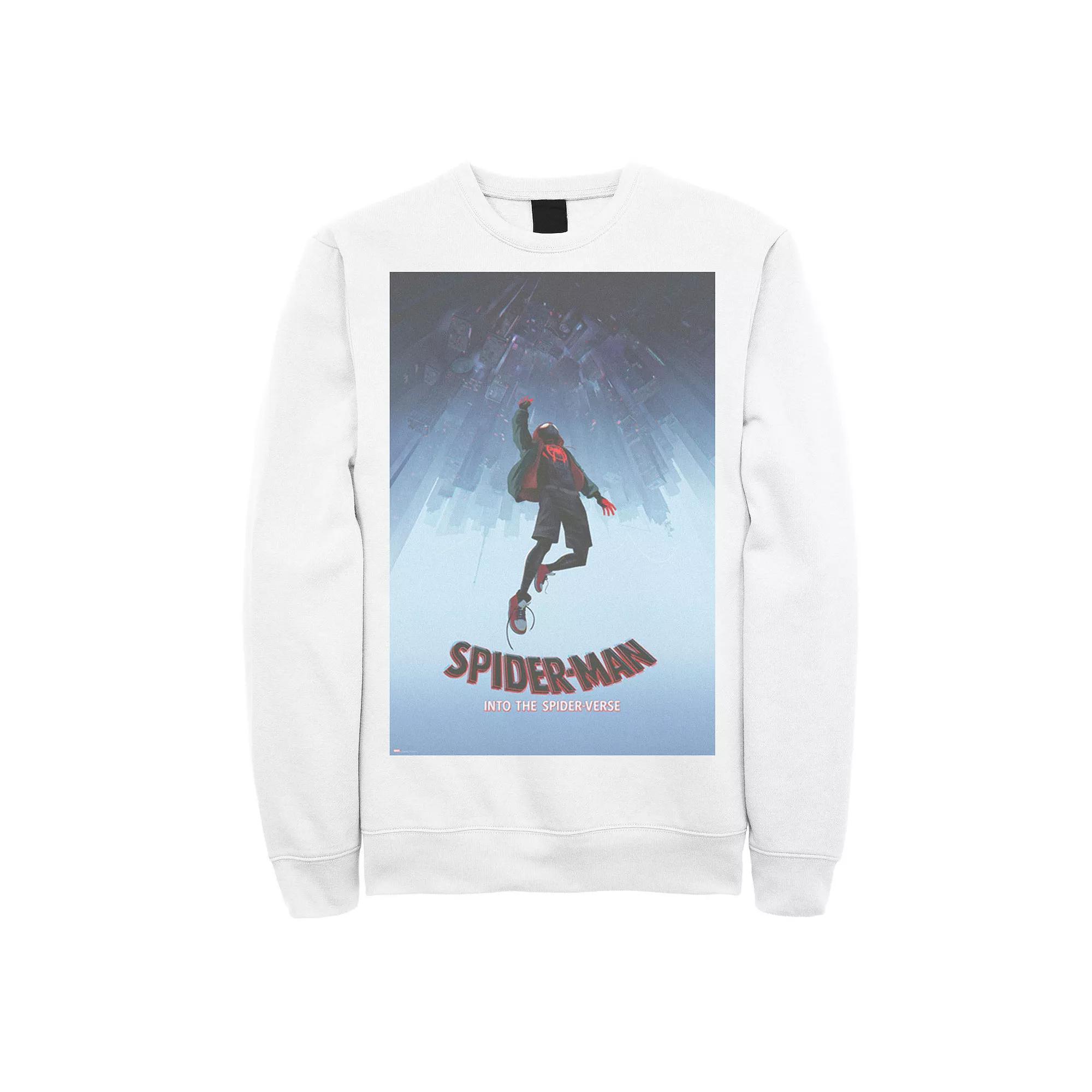 Men's Marvel Spiderverse Upside Down City Poster Graphic Fleece Pullover, Size: XL, White Product Image
