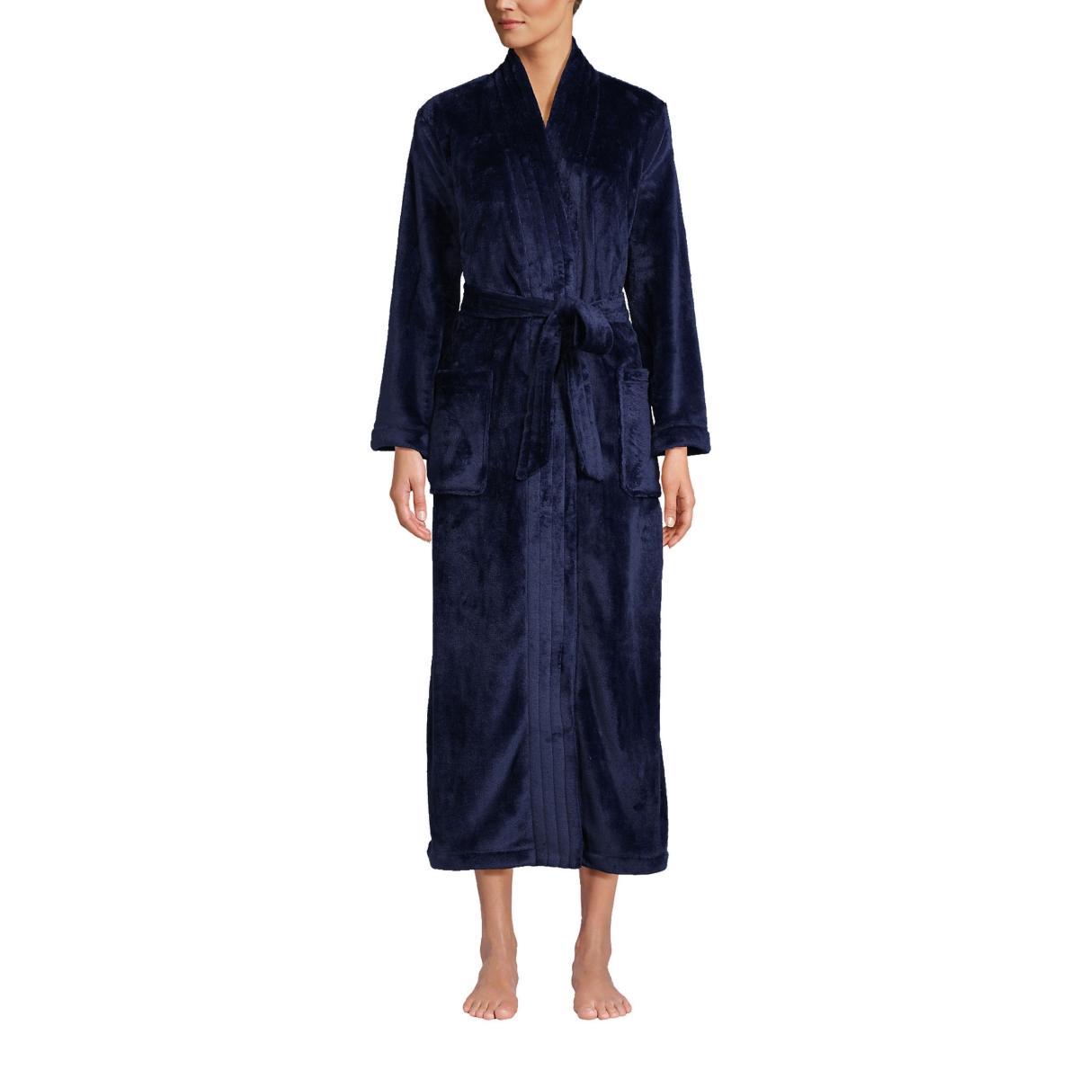 Womens Lands End Cozy Plush Long Wrap Robe Soft Tea Pink Product Image