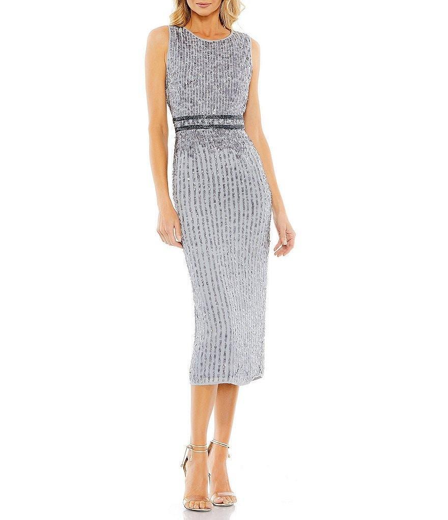 Mac Duggal Beaded Sleeveless Crew Neck Midi Dress Product Image