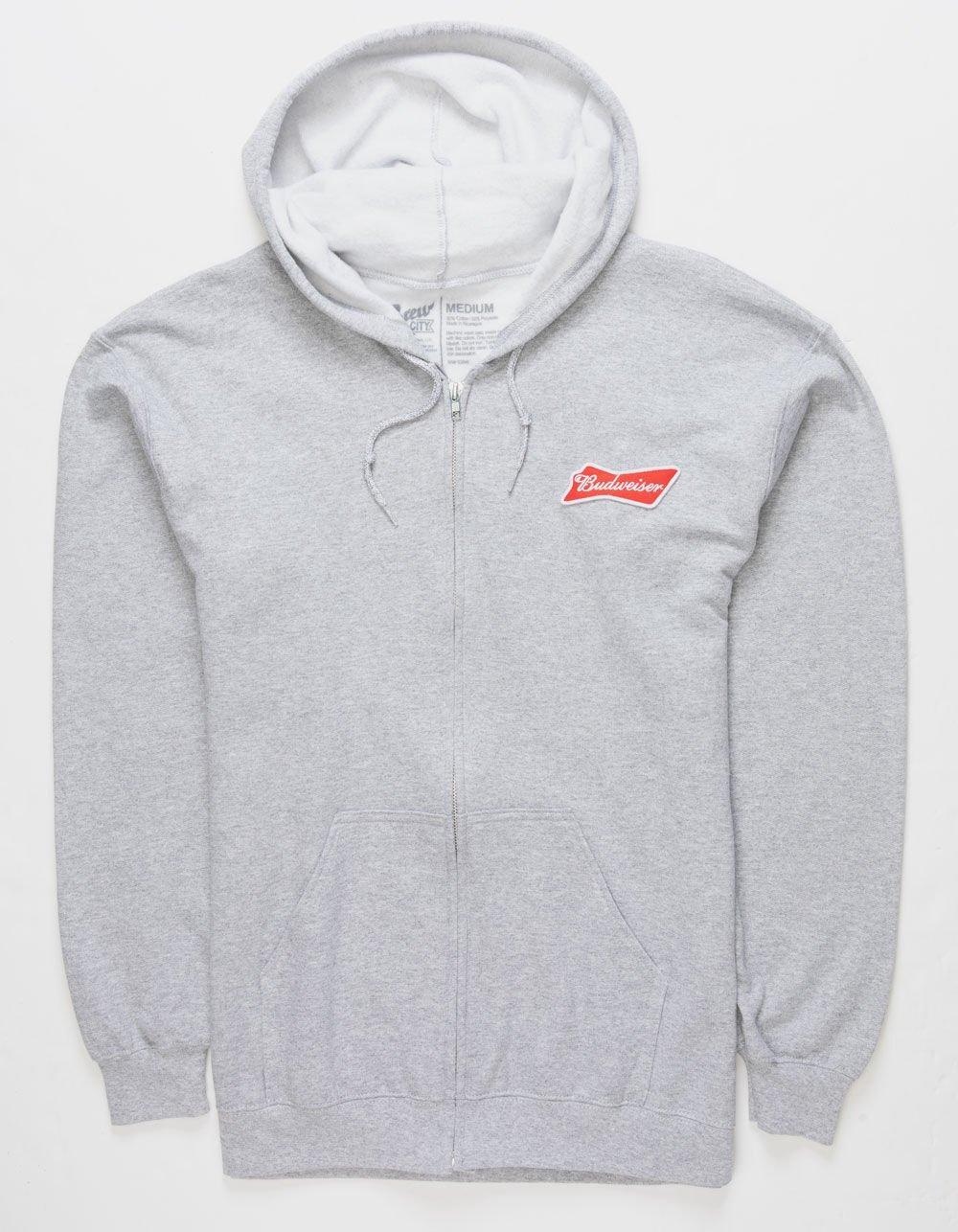 BUDWEISER King Of Beers Mens Zip-Up Hoodie - HEATHER GRAY Product Image