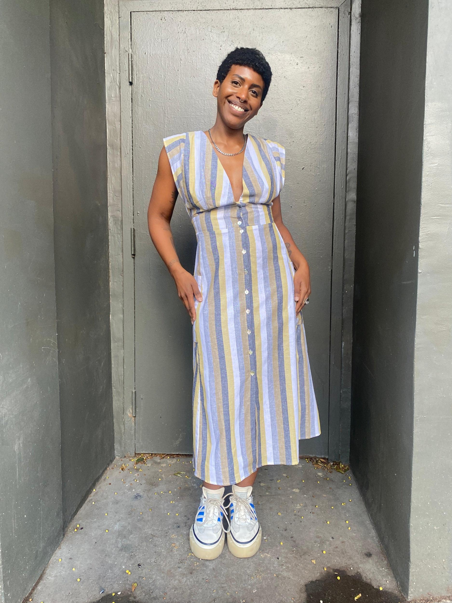 Penelope Dress in Linen Stripe Product Image