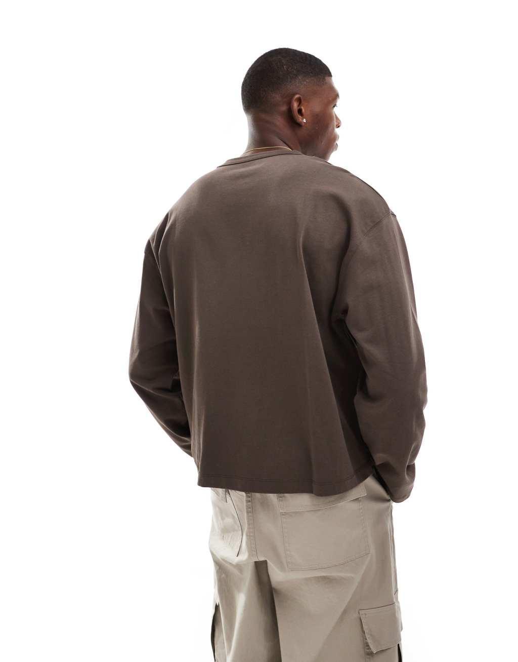 ASOS DESIGN essential heavyweight oversized boxy long sleeve t-shirt 240gsm in brown Product Image