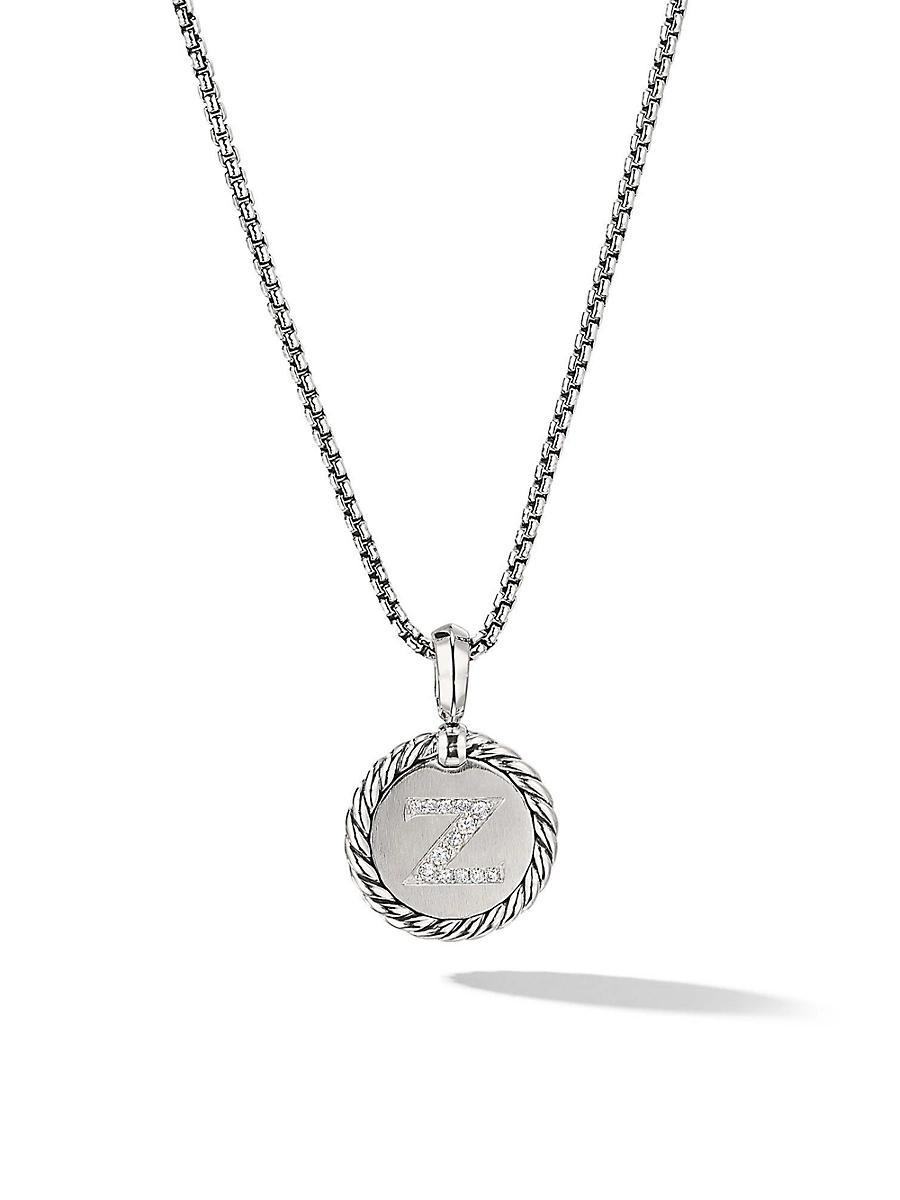 David Yurman Sterling Silver Cable Collectibles Initial Charm Necklace with Diamonds, 18 Product Image
