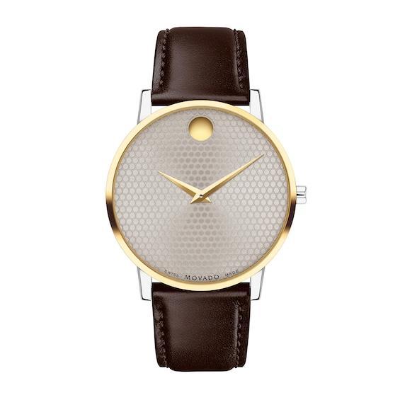 Movado Mens Museum Classic Quartz Analog Two-Tone Brown Leather Strap Watch Product Image
