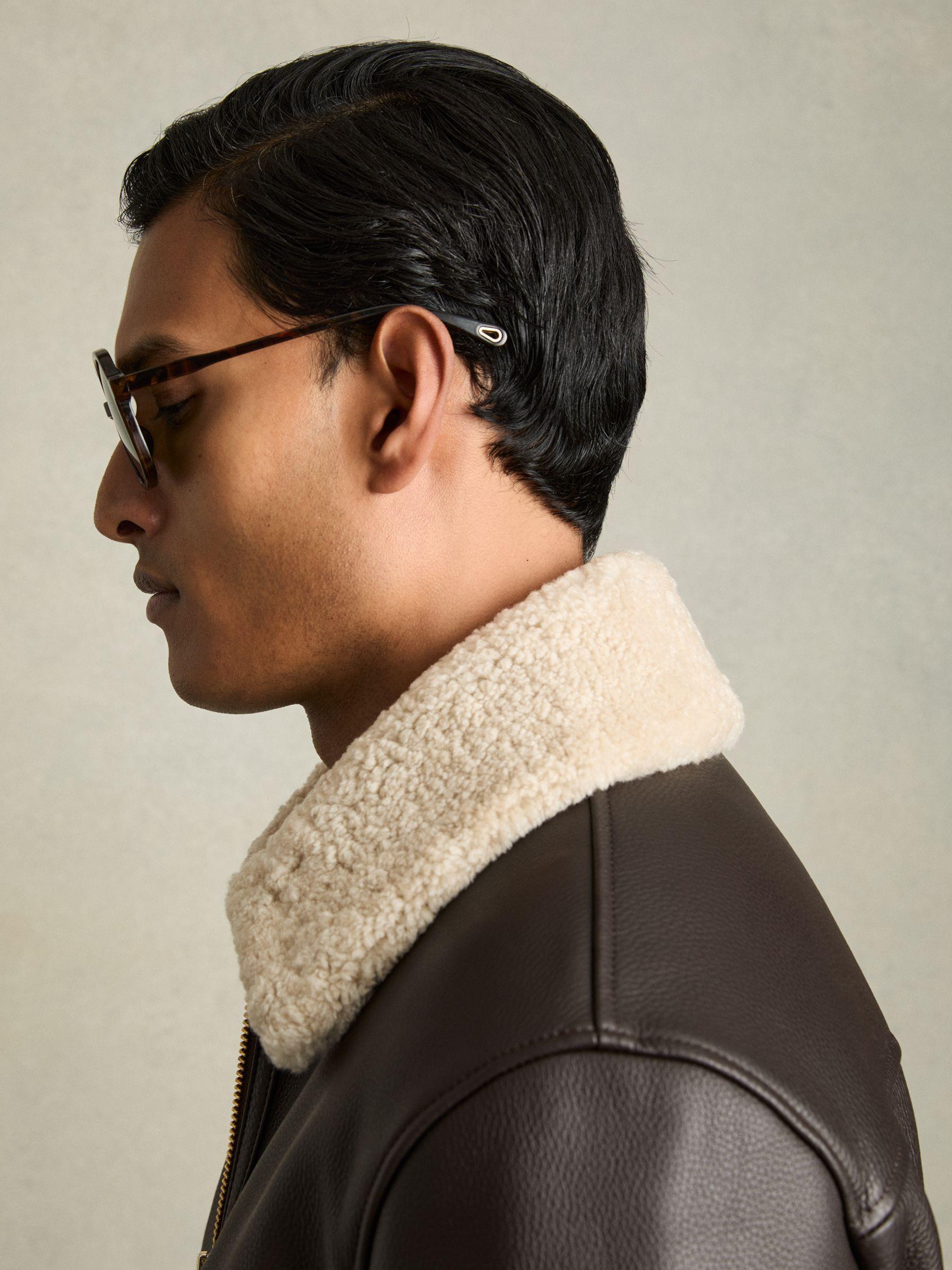 Shearling-Collar Leather Jacket in Dark Brown Product Image