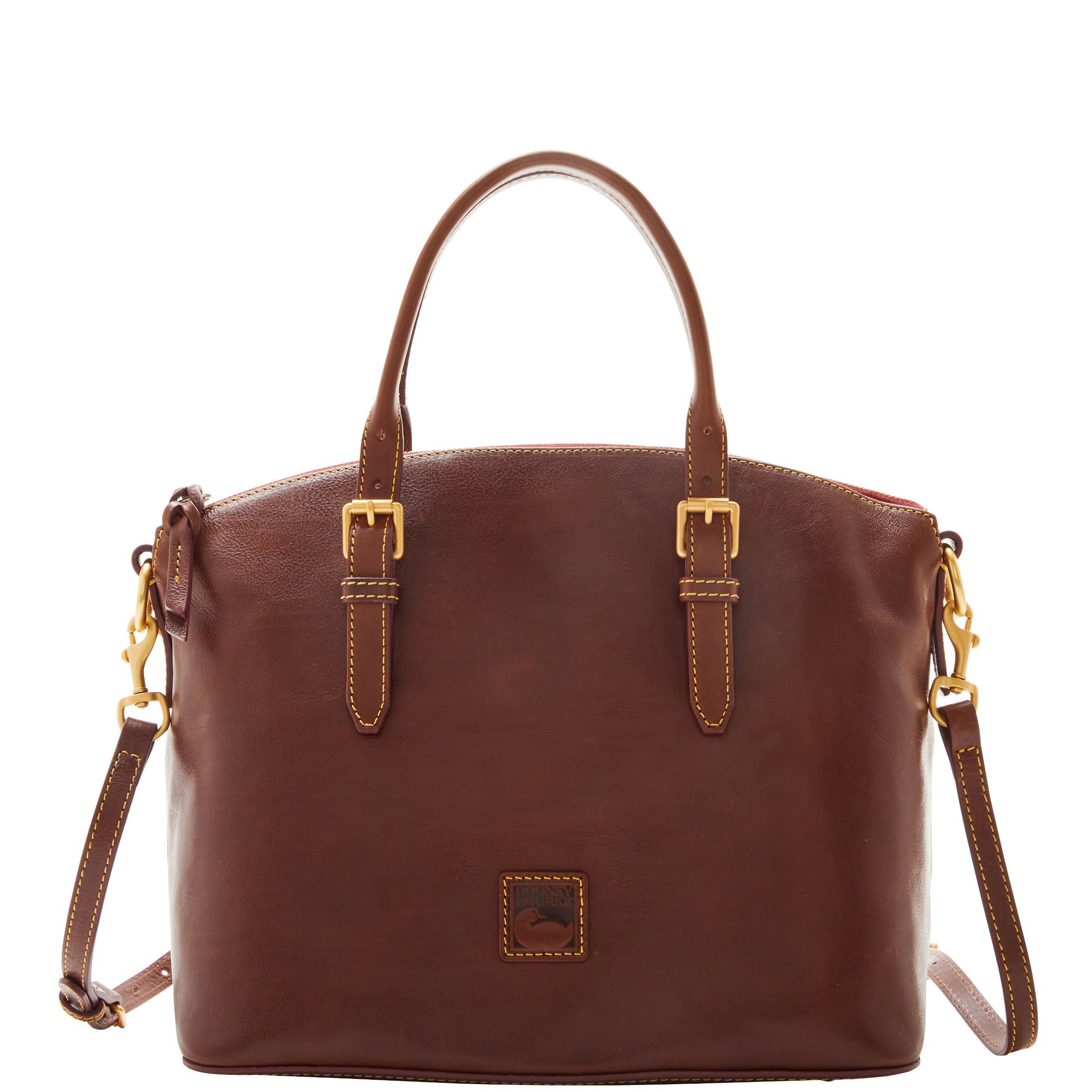Dooney & Bourke Womens Florentine Domed Leather Satchel Bag in Chestnut Product Image