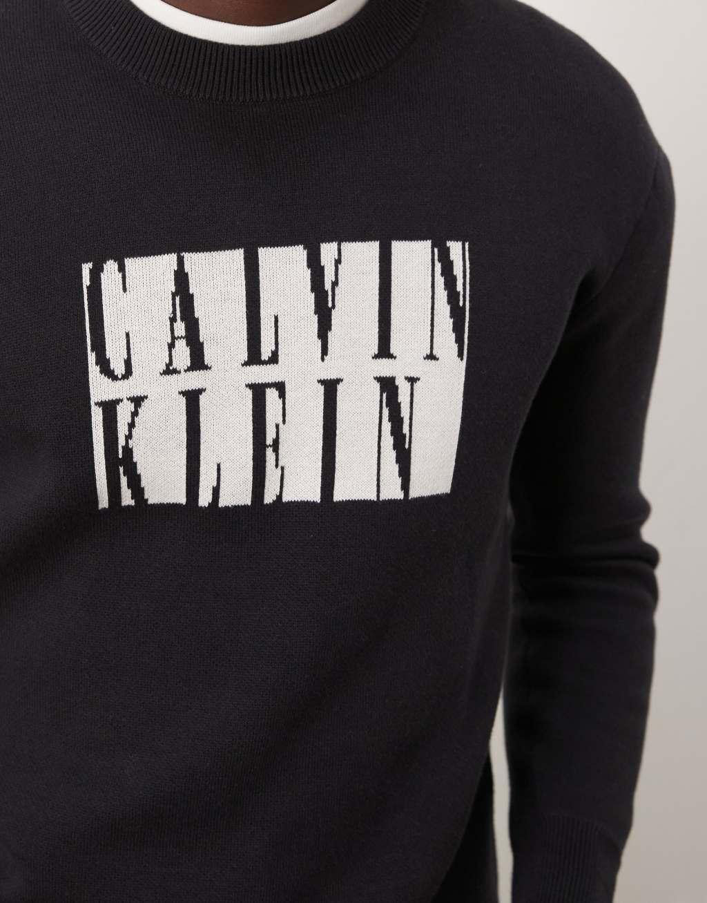 Calvin Klein Jeans box logo knit sweater in black Product Image