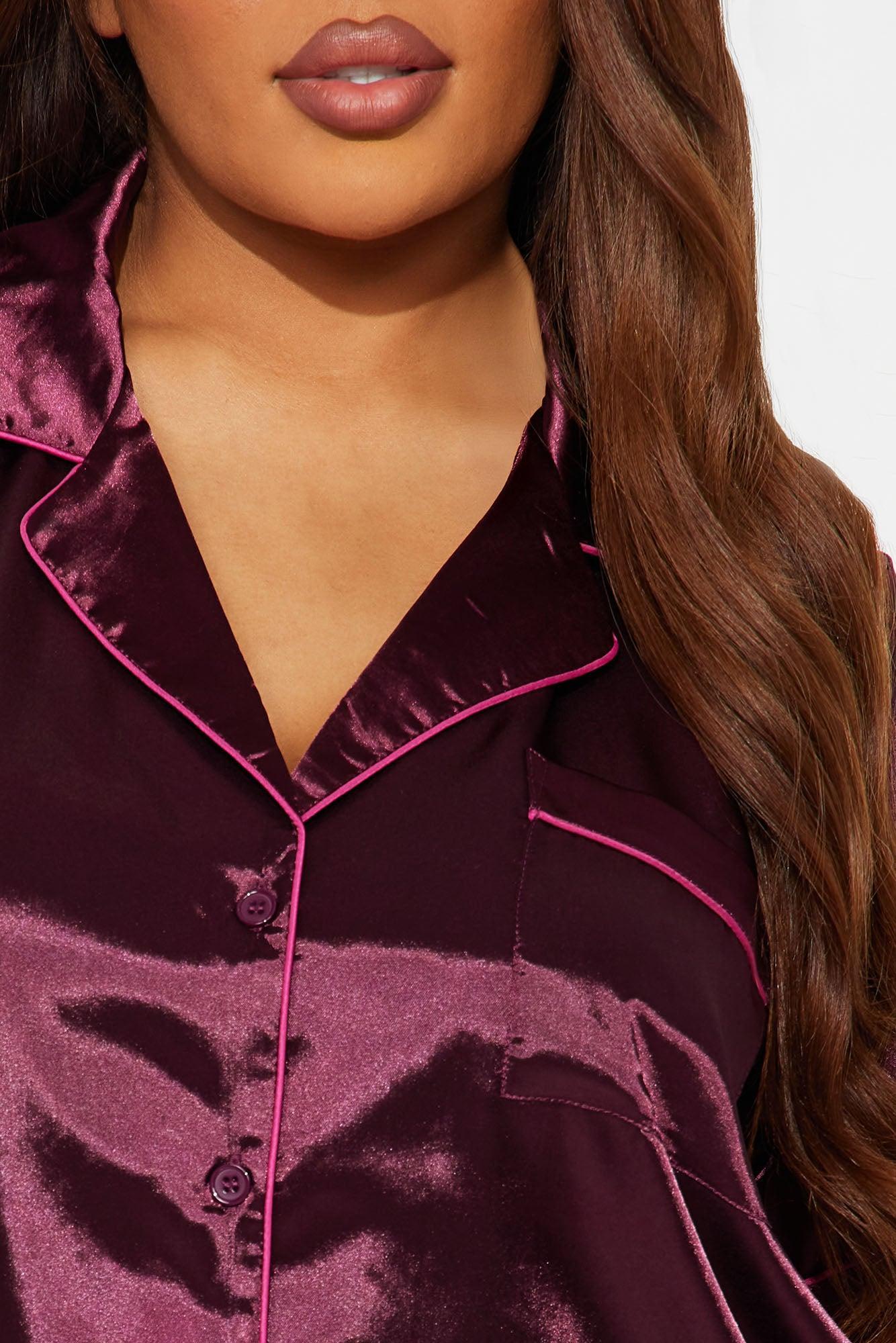 Bedtime Satin Short Sleeve PJ Short Set - Wine Female Product Image