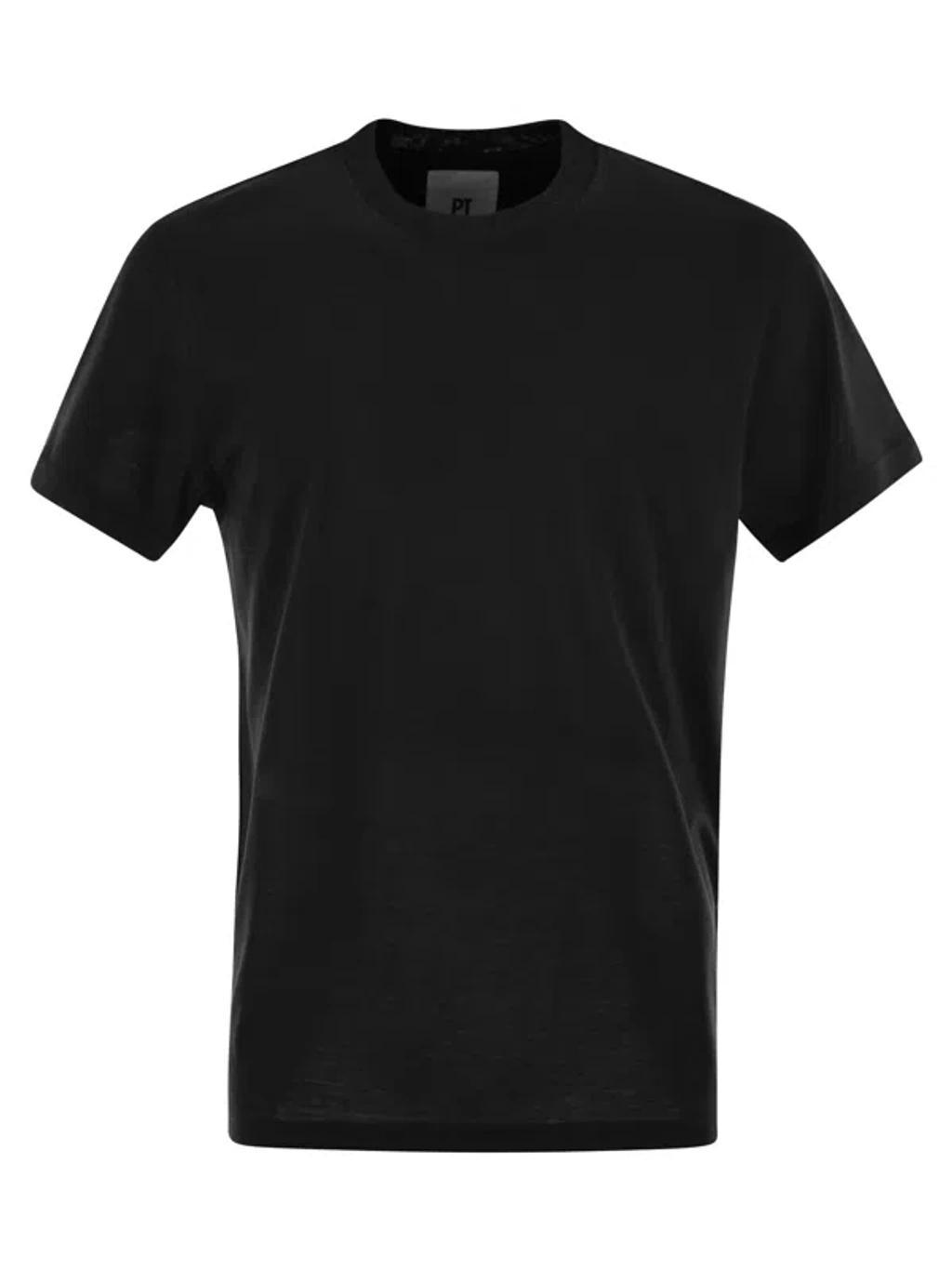 PT TORINO Silk And Cotton T-shirt In Black Product Image