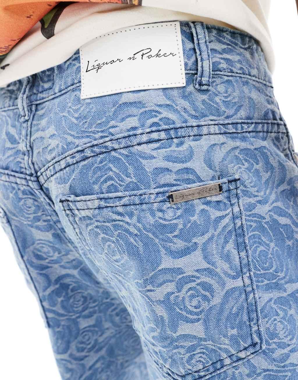 Liquor N Poker floral jacquard oversized shorts in blue - part of a set Product Image