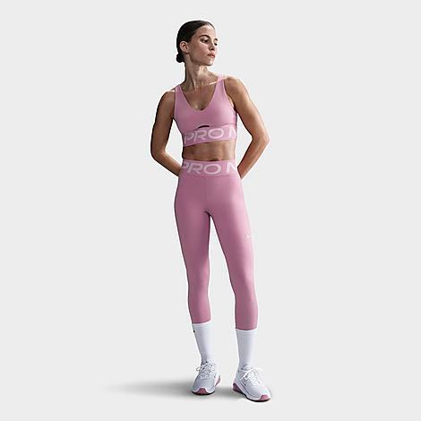 Nike Women's Pro Indy Plunge Sports Bra in Pink/Elemental Pink Size Medium Polyester/Spandex Product Image