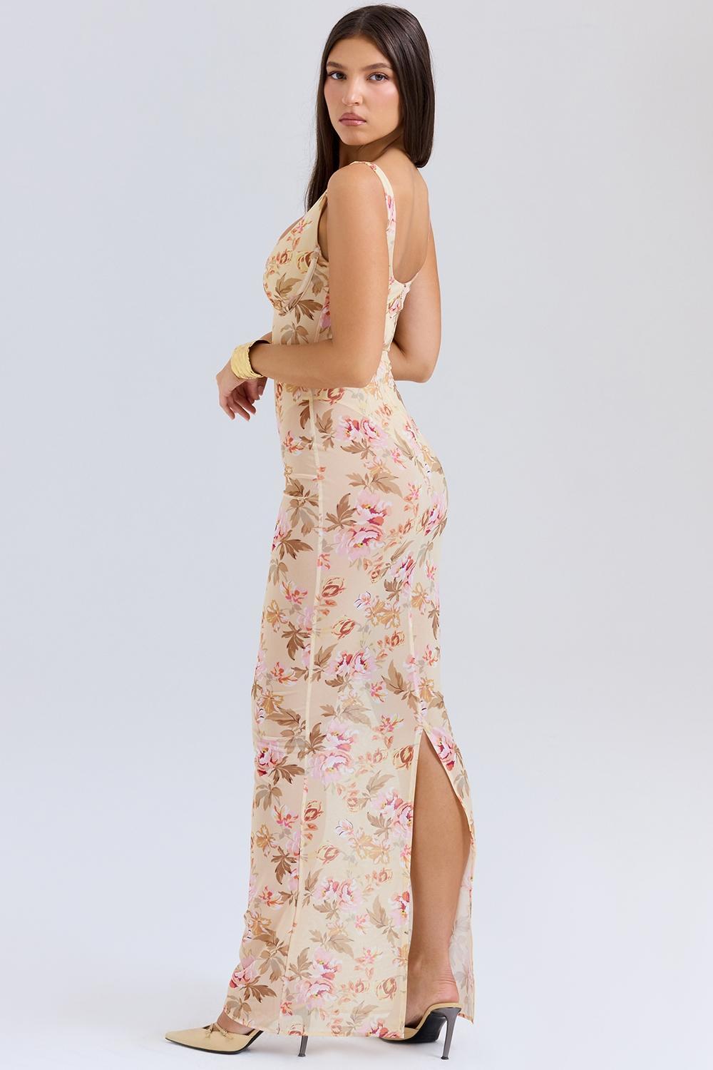 Cassidy  honeyflower print fluted hem maxi skirt Product Image