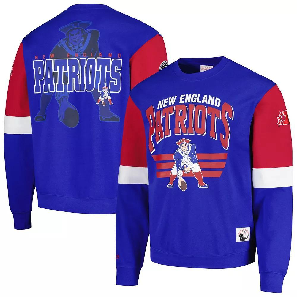 Men's Mitchell & Ness Royal New England Patriots Big & Tall Fleece Pullover Sweatshirt, Size: 4XB, Blue Product Image