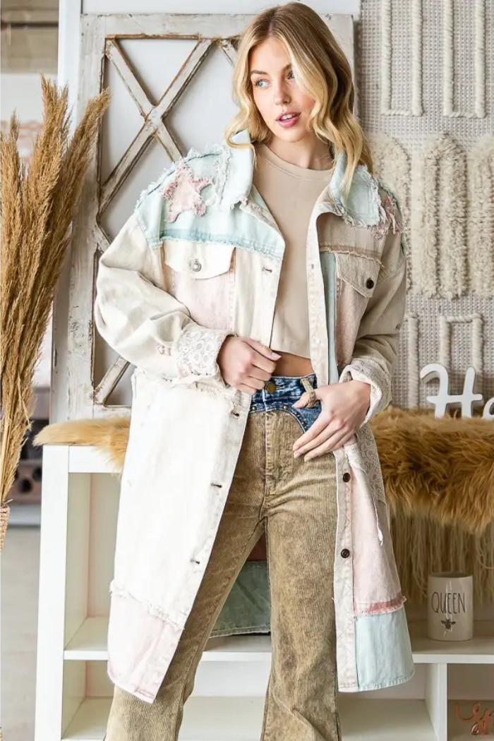 Star Patched Mixed Fabric Jacket Product Image